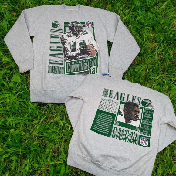 Vintage 90s Randall Cunningham Nutmeg Mills Eagles NFL Sweatshirt‎ - Picture 1 of 11